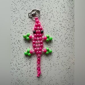 90s Pony Bead Lizard Keychain | Retro Beaded Bag Charm